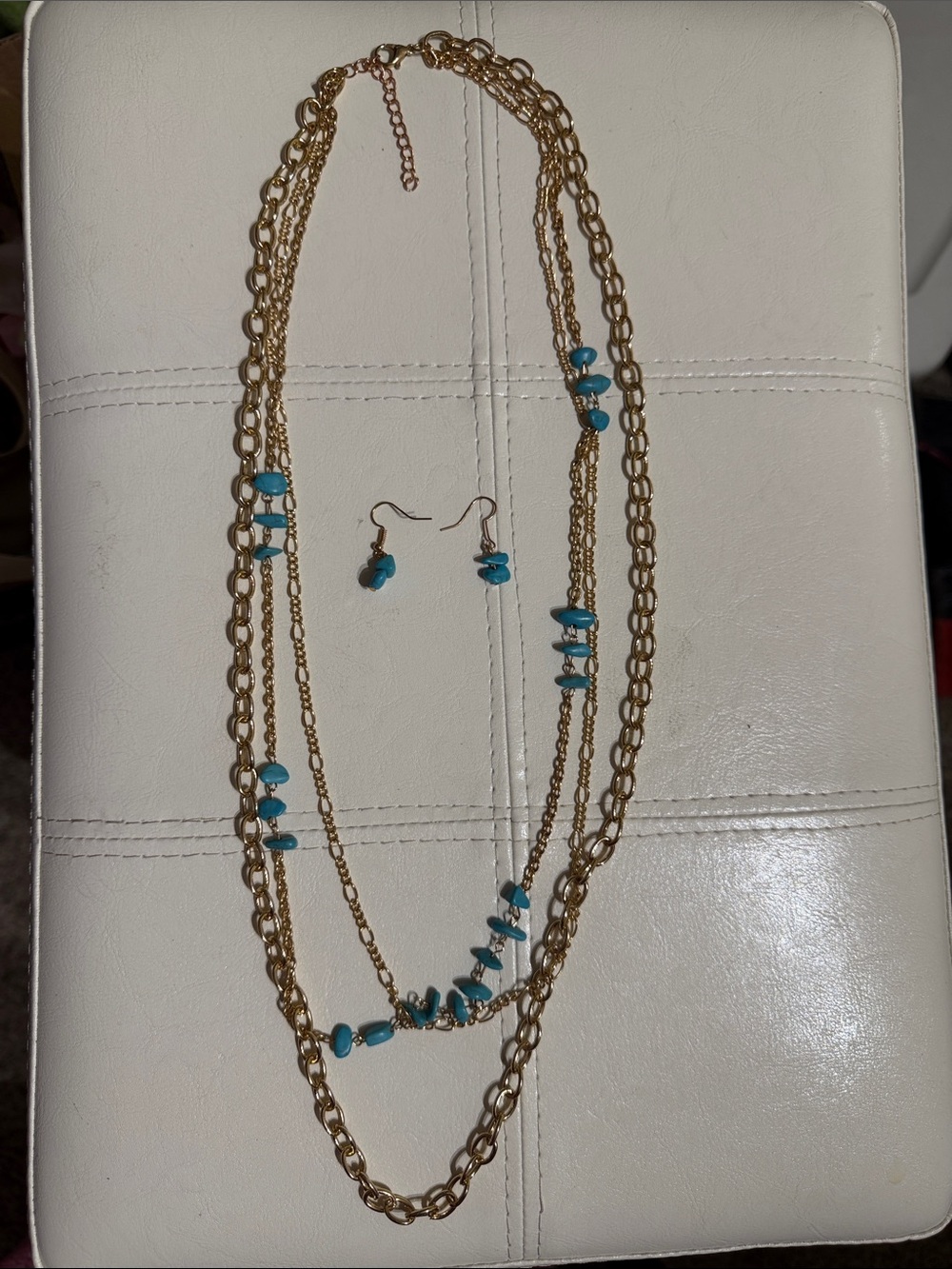 paparazzi Gold Tone Layered Necklace with Turquoise Beads